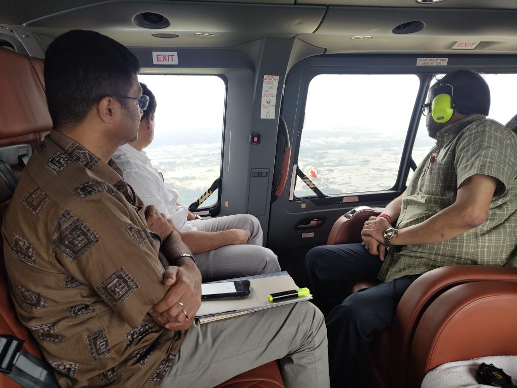 Revenue Minister Reviews Flood Situation During Aerial Survey of Flood-Affected Areas