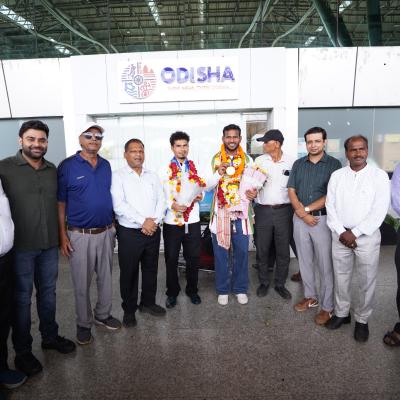 Sports Minister Suryabanshi Suraj welcomes Odisha’s Asian Games Gold Medalists Amit Rohidas & Shilanand Lakra